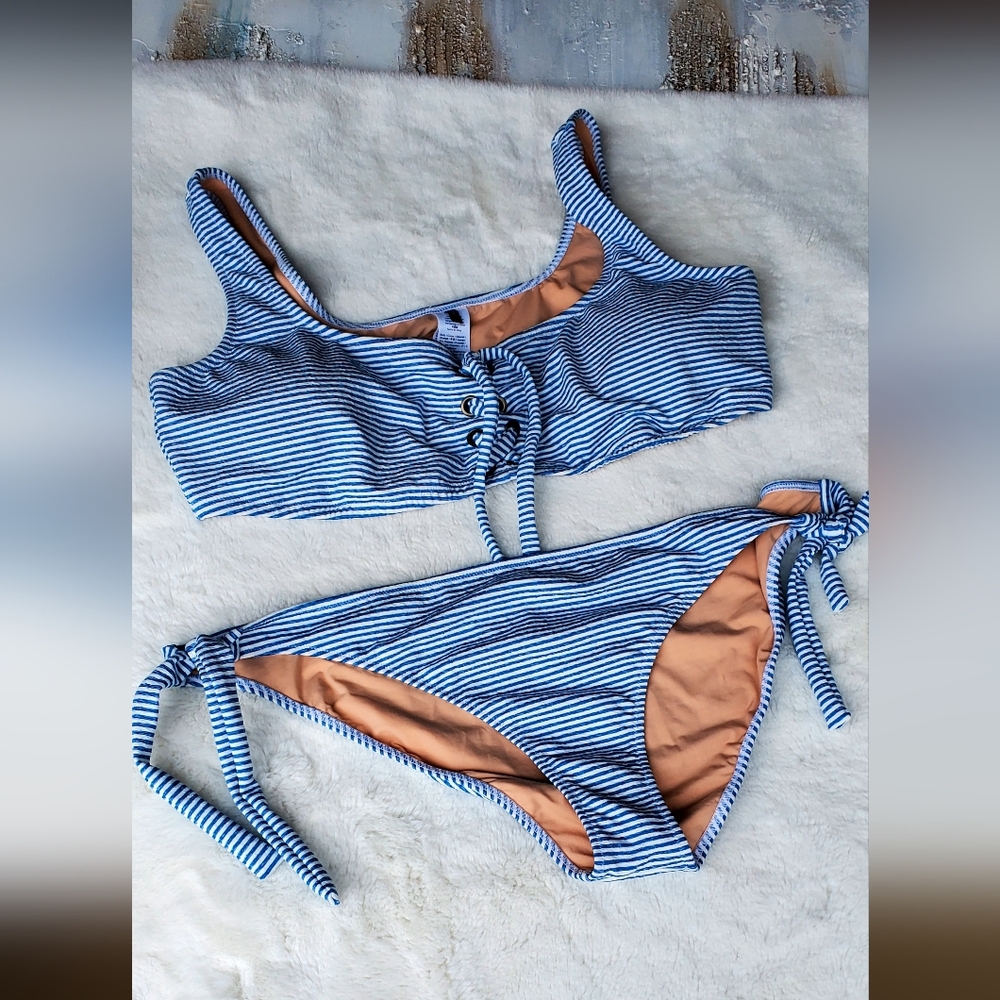 J. Crew Striped Blue Bikini Set Size 3X